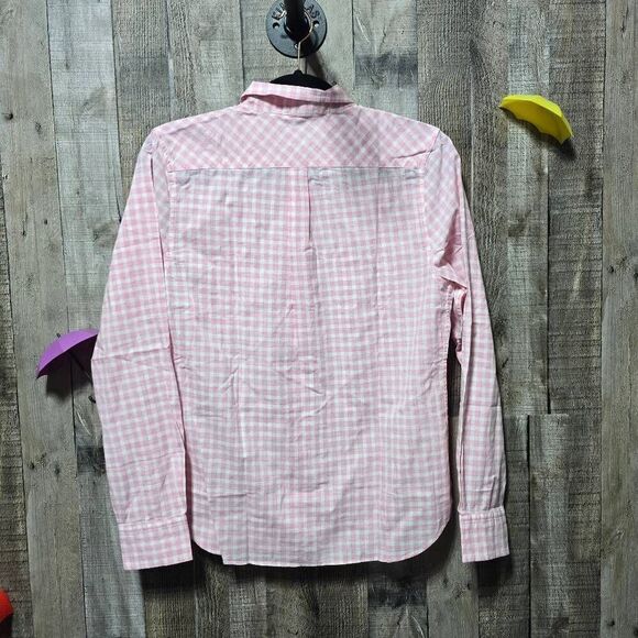 Untuckit Shirt Calina pink white gingham fabric plaid button Down Top NWT - Picture 3 of 5